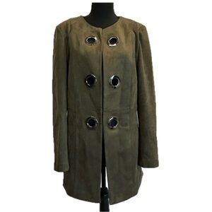 Melanie Lyne forest green faux suede grommet blazer dress coat Sz 10 NWOT
